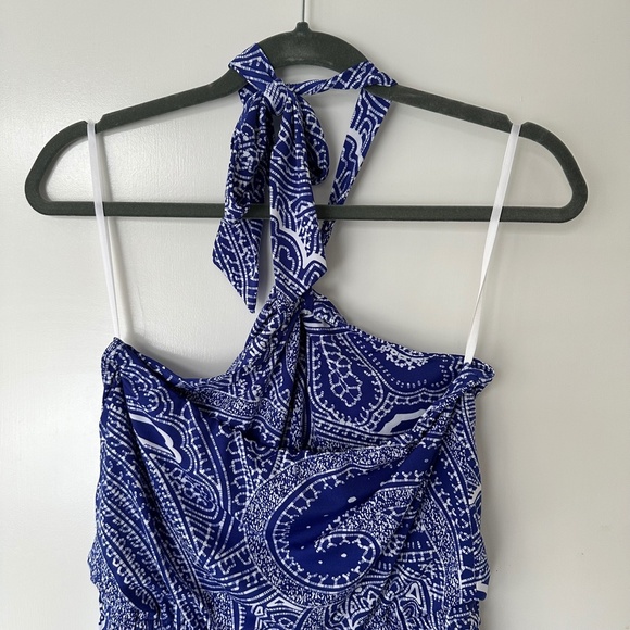Tori Richard Blue and White High Low Halter Vacation Comfortable Sundress S - Picture 4 of 7